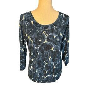 Talbots Womens Sweater Size Large Blue Floral Silk Cotton Blend Modern Casual